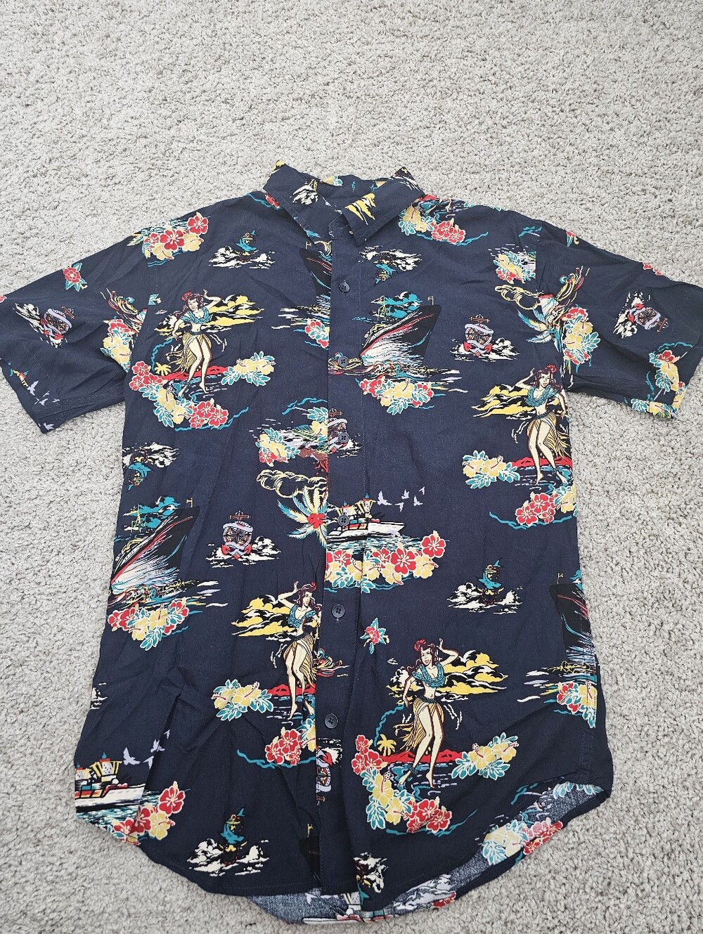 Haiku Collective Men’s S Hawaiian Shirt Tropical Floral Black Button Up